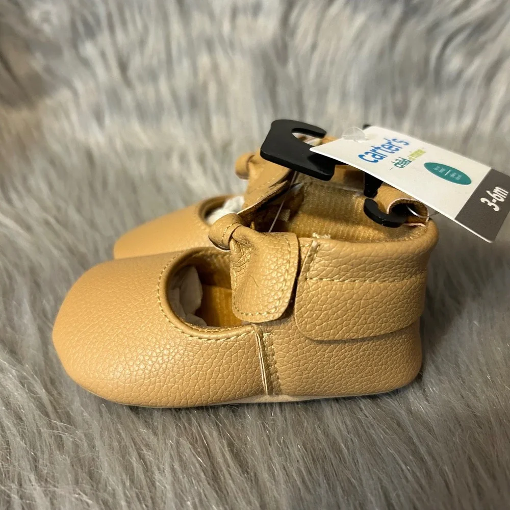 Carter's Child Of Mine Crib Shoes Baby Size‎ 3-6 Months Brown Bow Shoes NWT